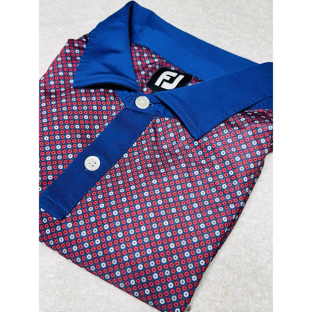 FoootJoy Golf Shirt Mens 2XL Red Blue Geometric Polo Performance MidlothianPatch